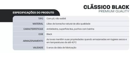 Imagem de Luva Latex Pó Clássico Premium Quality Black Ep 100 Unidades