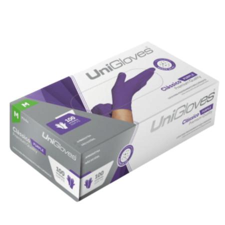 Imagem de Luva Látex Roxo Lilás Purple Unigloves Premium Com Pó (CX com 100 UN)