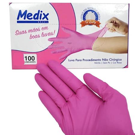 Luva nitrilica rosa m medix com 100 Imagem de Luva nitrilica rosa m medix com 100