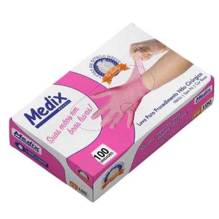 Luva nitrilica rosa m medix com 100 Imagem de Luva nitrilica rosa m medix com 100