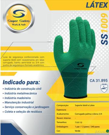 Imagem de Luva SS1009 Coleta Verde Látex Corrugado Super Safety 7 Par