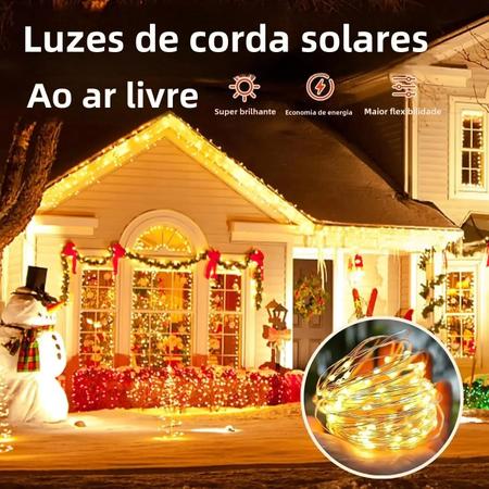 Imagem de Luzes de Corda Solar à Prova d'Água com 100/200 LEDs - Luzes de Fada para Exteriores