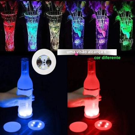 Imagem de Luzes de LED Coloridas para Porta-Copos - Kit com 1 a 200 Peças - Adesivos Brilhantes para Garrafa de Vinho