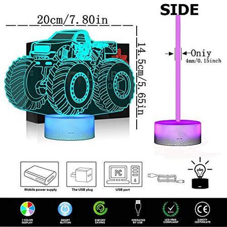 Imagem de Luzes noturnas para crianças Monster Truck 3D Night Light Bedside Lamp 7 Cores Mudando com Controle Remoto e Função de Tempo Melhor Presente de Aniversário para Meninos Crianças Bebê