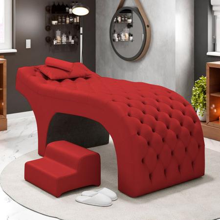 Imagem de Maca Salão de Beleza Para Esteticista Charme e Puff Escada Estofada 190x70cm Suede - Desk Design