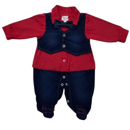 Imagem de Macacao bebe menino jeans vermelho