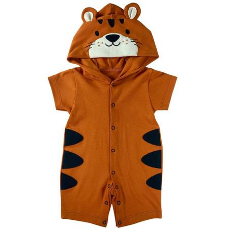 Imagem de Macacão curto fantasia bebê ferrugem bordado tigre com botões e capuz