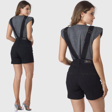 Macac o Jeans Curto HNO Jeans Maquinho Preto Macac o e