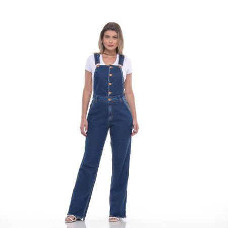 Imagem de Macacão Jeans Feminino Jardineira Calça Larga Mom