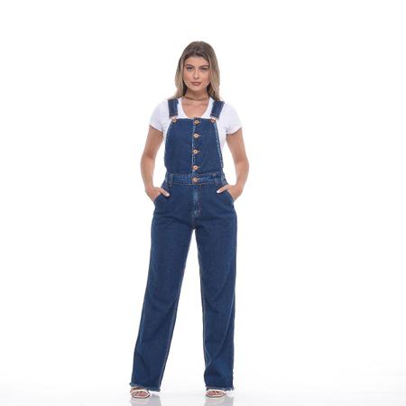 Imagem de Macacão Jeans Feminino Jardineira Calça Larga Mom