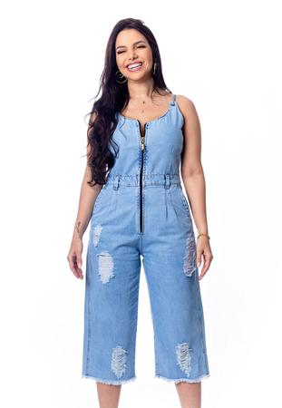 Macac o Jeans Pantacourt Com Ilh s Restrito Jeans Macac o e