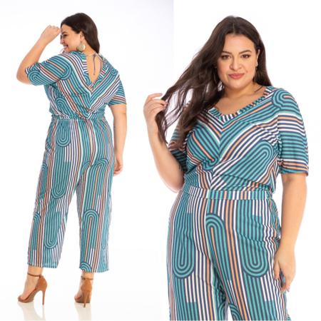 Macacao listrado longo plus size sales