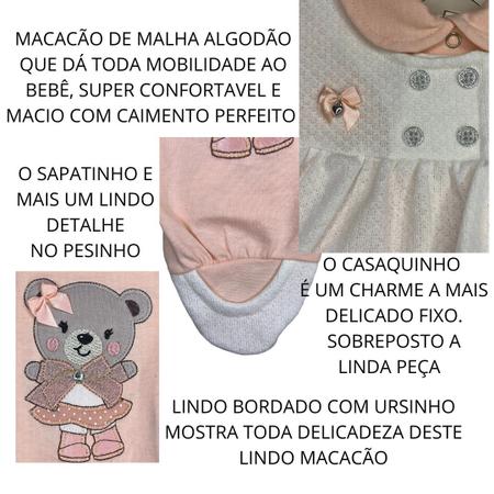 Imagem de Macacão Malha Algodão Menina com Bordado Forrado