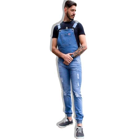 Imagem de Macacão Masculino Jeans Jardineira Destroyed Calça Jogger