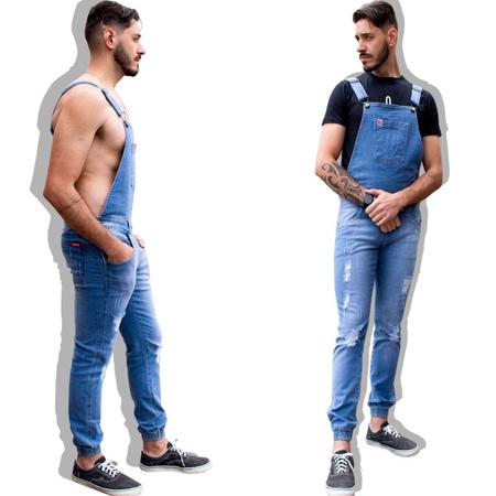 Imagem de Macacão Masculino Jeans Jardineira Destroyed Calça Jogger