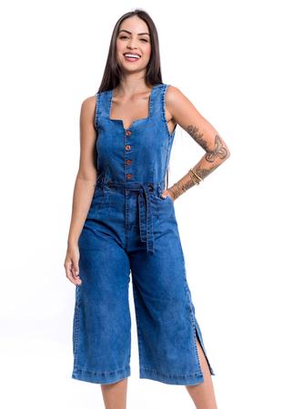 Macac o Pantacourt Jeans Feminino sem Manga Restrito Jeans