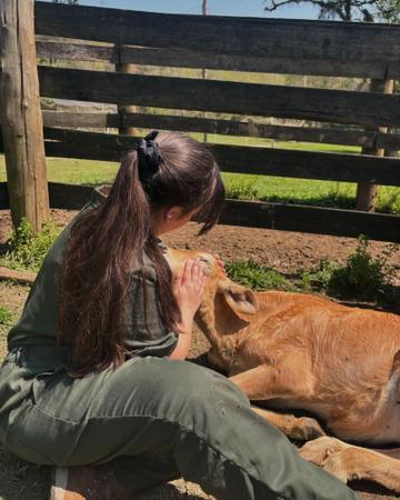 Imagem de Macacão Veterinário Feminino  Brim leve 100% Algodão Manga Curta Verde Escuro Musgo.