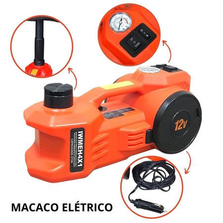 Imagem de Macaco Hidráulico Elétrico Com Maleta Com 4 Funções em 1 Chave de Impacto, Compressor de Ar, Martelo de Segurança Luvas