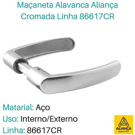 Imagem de Maçaneta Alavanca Aliança para Fechadura Trinco De Porta Madeira Inox Cromada Linha Premium 86617
