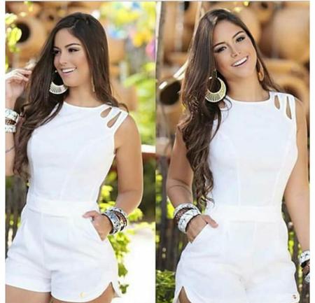 Macaquinho Feminino Branco Curto Mira Luxo Modas Macac o e
