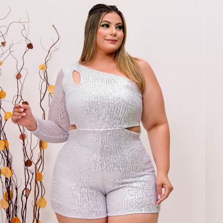 Macaquinho Feminino Plus Size de Paet Roupa Plus 48 52 0159