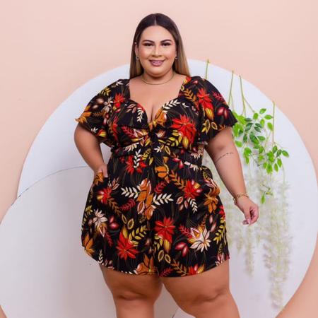 Macaquinho Feminino Plus Size Estampado Curto XGG 0256 Bellucy