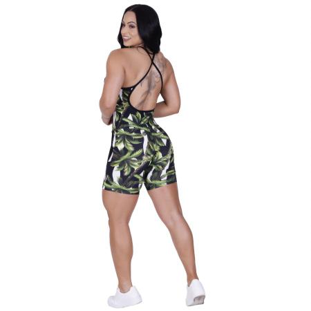 Imagem de Macaquinho Fitness Feminino Meia Coxa Bolso Costa Cavada Bojo UV50+ Orbis