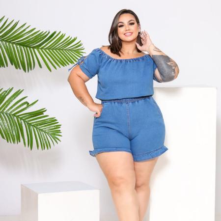 Macaquinho jeans plus best sale size