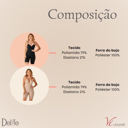 Imagem de Macaquinho Modelador Cetinete Com Pernas E Bojo Compressão Reduz Medidas Vi Lingerie