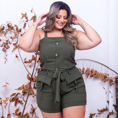 Macaquinho plus size Feminino com faixa bolso na frente 0245