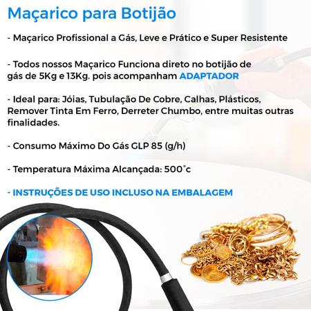 Imagem de Maçarico De Solda Profissional Chumbo Ourives Calhas Machadinha 13Kg 3 Bicos + Adaptador 