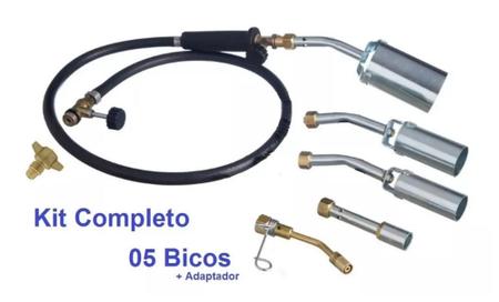 Imagem de Maçarico Solda GLP Kit Completo 5 Bicos + Adaptador 13kg gás (77A)