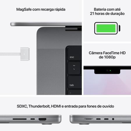 Imagem de MacBook Pro 16" Processador M1 Pro da Apple com CPU 10core e GPU 16core, 16GB RAM, 1TB SSD - Cinza Espacial