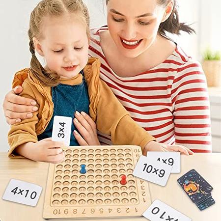 Jogo de Tabuleiro de Madeira para Multiplicação Montessori Brinquedos  Educativos Matemática