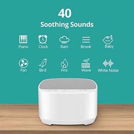 Imagem de Magicteam Sleep Sound White Noise Machine com 40 sons naturais e função de memória 32 níveis de volume alimentados por AC ou TERAPIA DE SOM DO TEMPOrizador USB e Sleepr para bebês adultos (brancos)