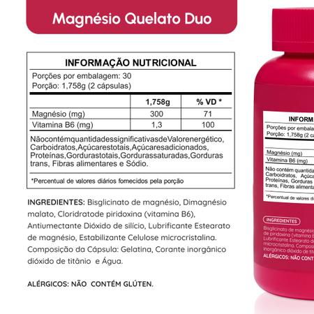 Imagem de Magnésio Dimalato Quelato e Magnésio Bisglicinato com Vitamina B6 300mg 60 cápsulas Vhita
