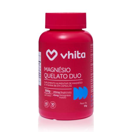 Imagem de Magnésio Dimalato Quelato e Magnésio Bisglicinato com Vitamina B6 300mg 60 cápsulas Vhita