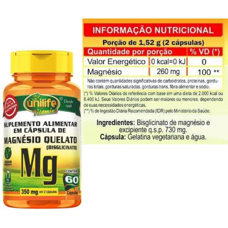 Imagem de Magnésio Quelato Mg Puro 700mg 60 Caps Vegano Unilife