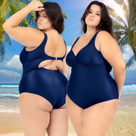 Imagem de Maiô Plus Size Costas Nuas Tecido Modelador Chapa Barriga