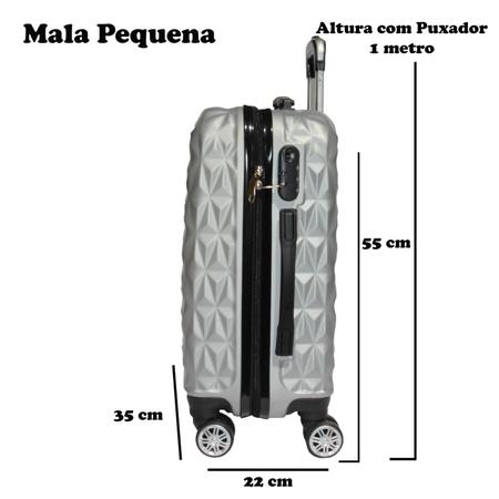 Imagem de Mala de Bordo Viagem Pequena ABS - (55 x 35 x 22cm) C/ 4 Rodinhas 360º - (Regulamentação ANAC)