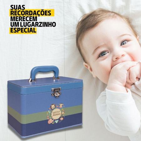 Imagem de Maleta Acompanhamento Mensal 12 álbuns fotos 10x15 Mêsversário Bebê SAFARI Azul Verde