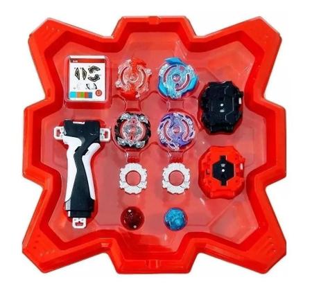 Batalha Beyblade Kit Com 4 Peões Mini Arena ul Ou Vermelha - Speed