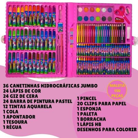 Estojo Completo De Pintura Infantil Com 150 Peças + 30 Desenhos Kit Escolar  Maleta Presente Criança Desenhar Pintar Giz de Cera Tinta Lápis de Cor Para  Menina Rosa Feminino