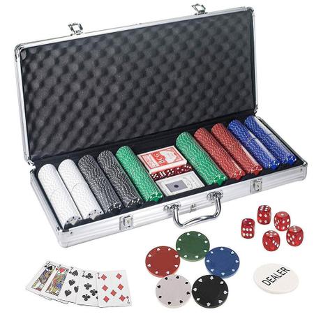 Maleta de poker 500 fichas baralho dados kit completo jogador