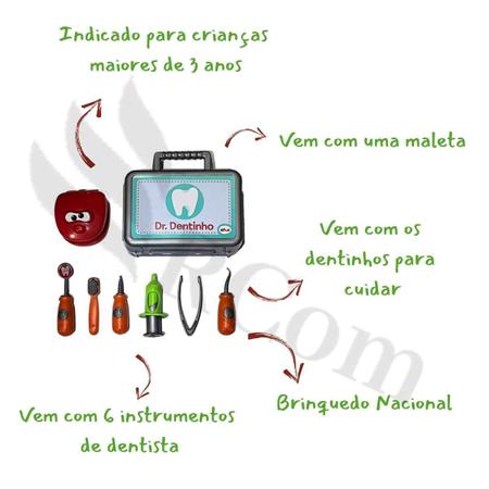 Kit Maleta Dentista Infantil - Brinquedo Doutor Dentinho - Brincando de  Dentista