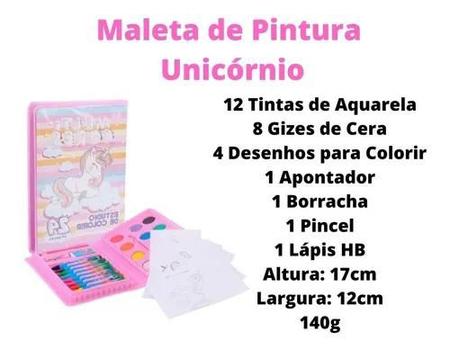Imagem de Maleta Escolar de Pintura Infantil 24 Peças Estojo Completo Unicórnio Rosa Volta às aulas multicolor Menina