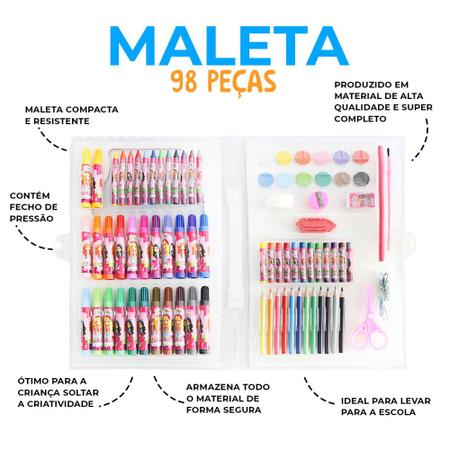 Imagem de Maleta estojo  kit Escolar com 98 Peças canetinha lapis Glam Girls