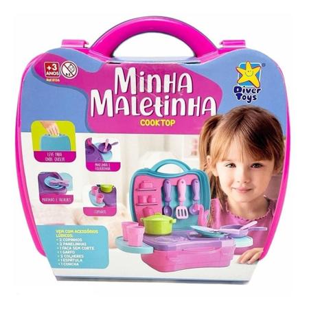 Imagem de Maleta Infantil Menina Kit Com Panelinhas Fogão Pia 12 Acessórios