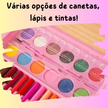 Imagem de Maleta Pintura Infantil 150 Peças 30 Desenhos Estojo Escolar Completo Presente Criança Menino Menina Grande Canetinhas Giz de Cera Lápis de Cor