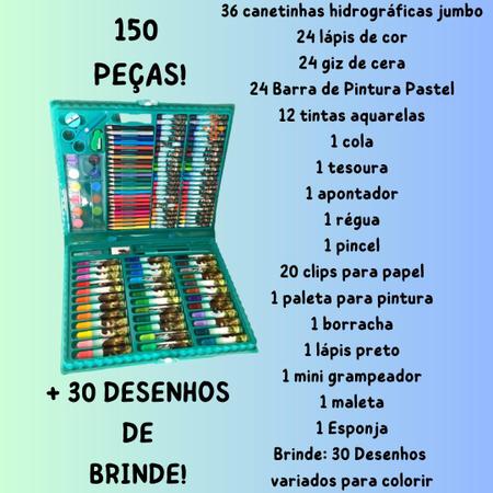 Maleta Pintura Infantil 150 Peças 30 Desenhos Estojo Escolar Completo  Presente Criança Menino Menina Grande Canetinhas Giz de Cera Lápis de Cor -  Lugari - Maleta / Conjunto Artístico - Magazine Luiza